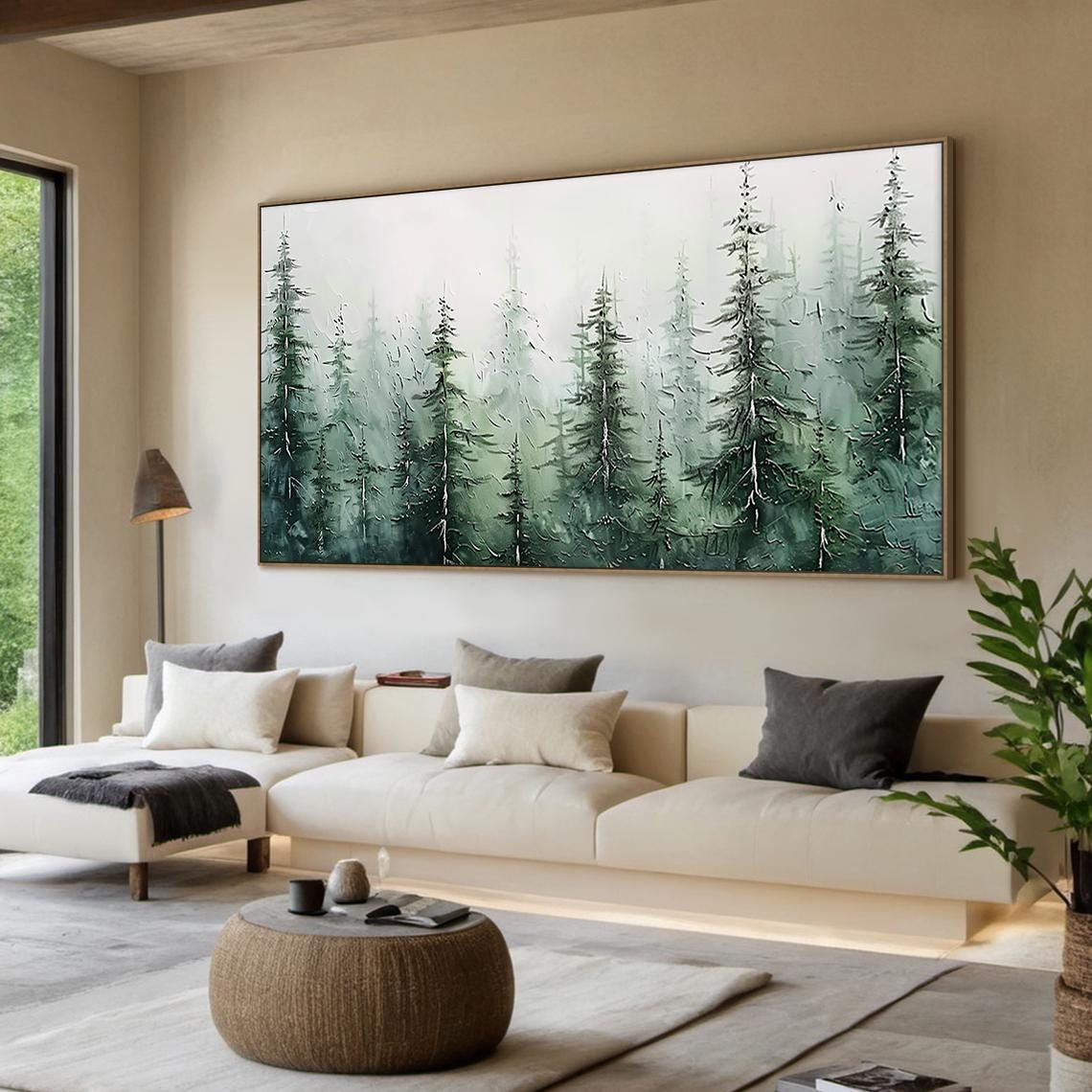 Misty Green Pine Forest Soft Watercolor Dreamy Nature Wall Art - Image 4