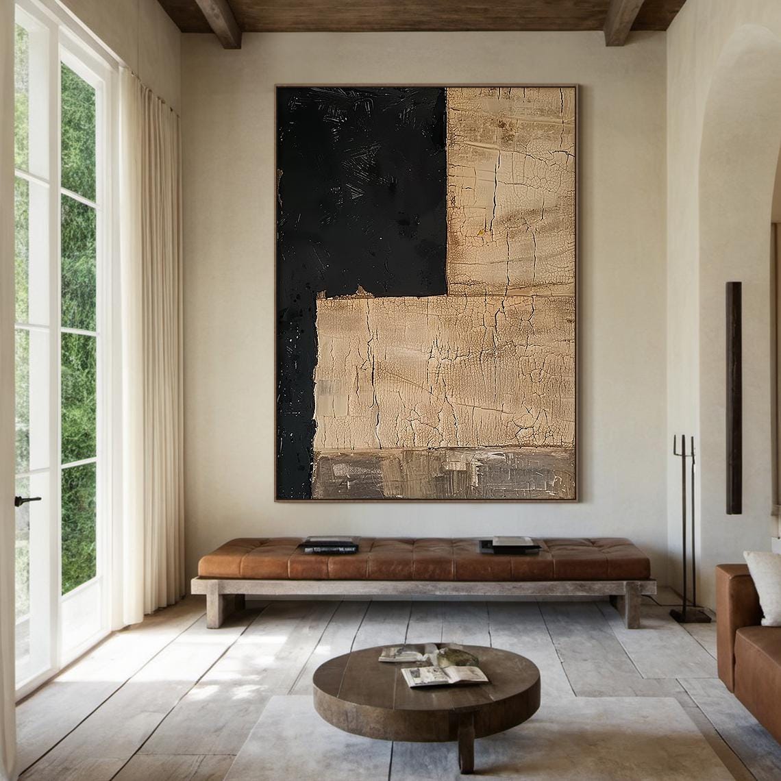 Original Brown Abstract Oil Painting On Large Brown Minimalist Wabi Sabi Wall Art Black Textured Art Modern Home Decor