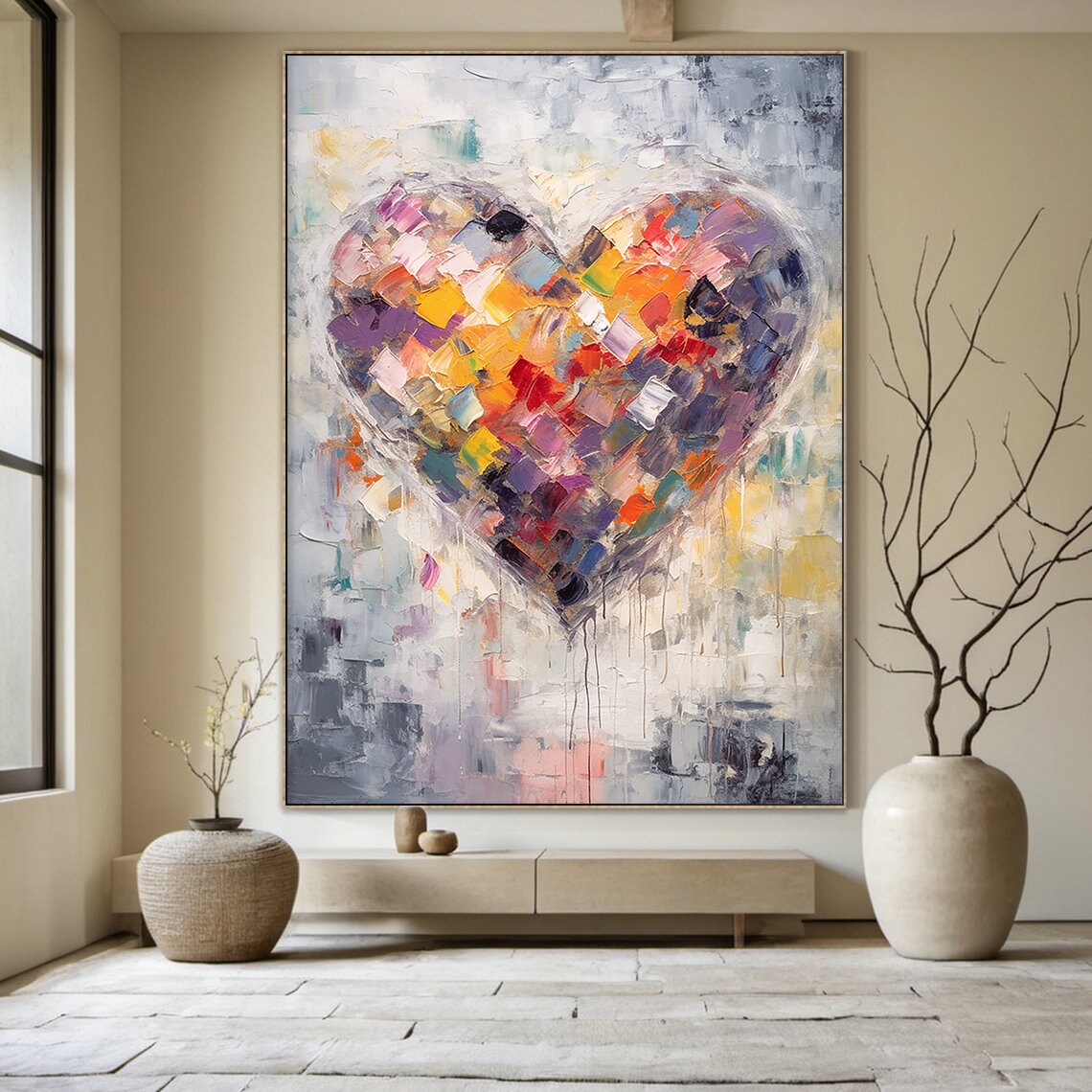 Heart Shaped Abstract Oil Painting, Wabi Sabi Art - Image 3