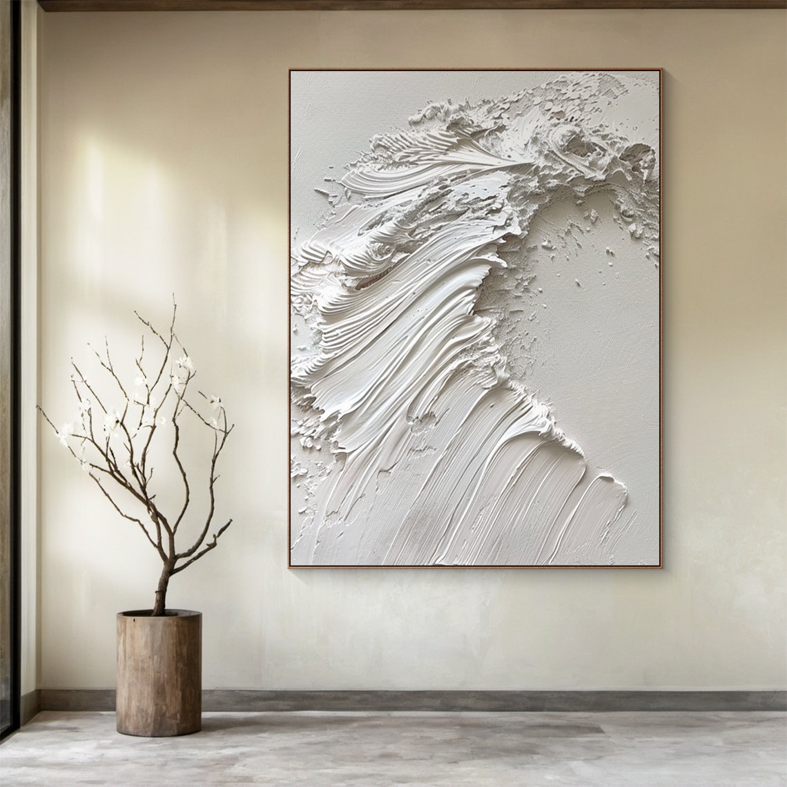White Ocean Wave Abstract Painting, Coastal Art Print