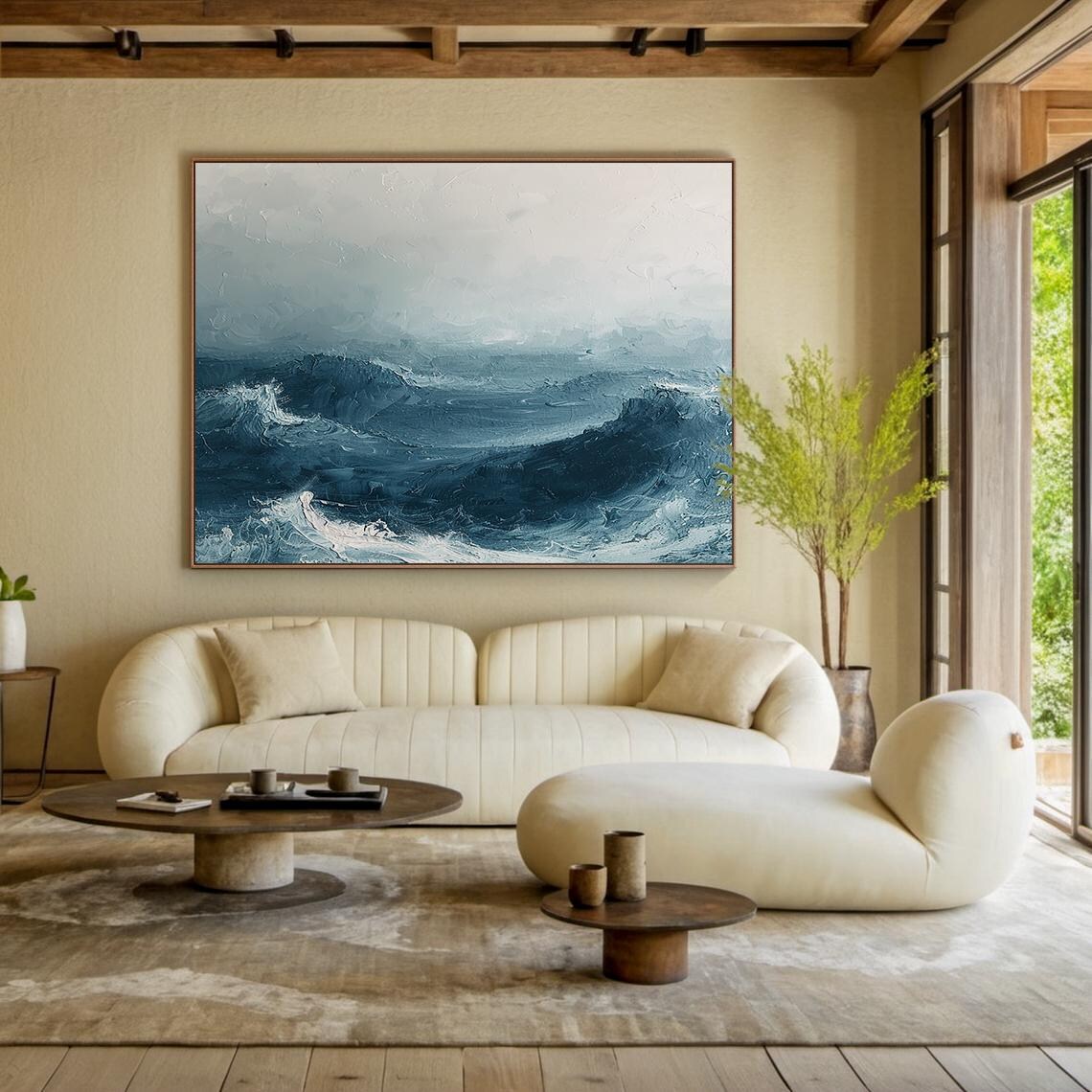 Abstract Blue Sea Waves Art Print, Modern Coastal - Image 3