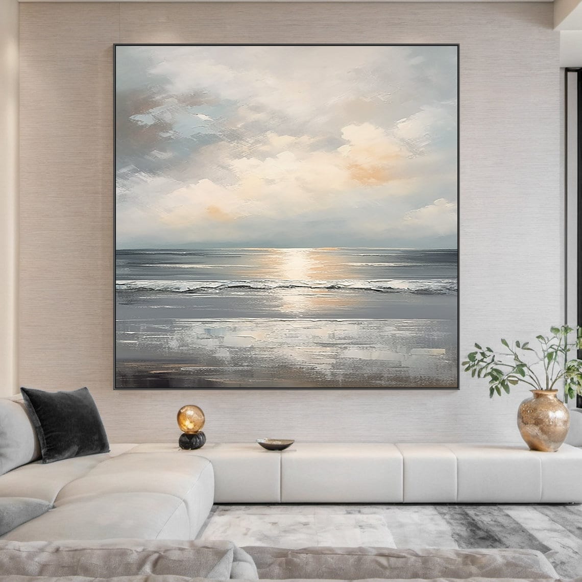 Ocean Wave Seaside Sunset Oil Painting Art Print, Modern - Image 4