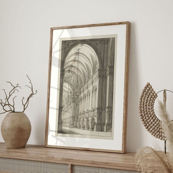 Antique Architecture Line Art Sketch Vintage Etching Art Print