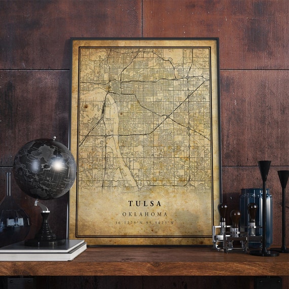 Tulsa Vintage Map Poster, Antique Rustic Travel Print