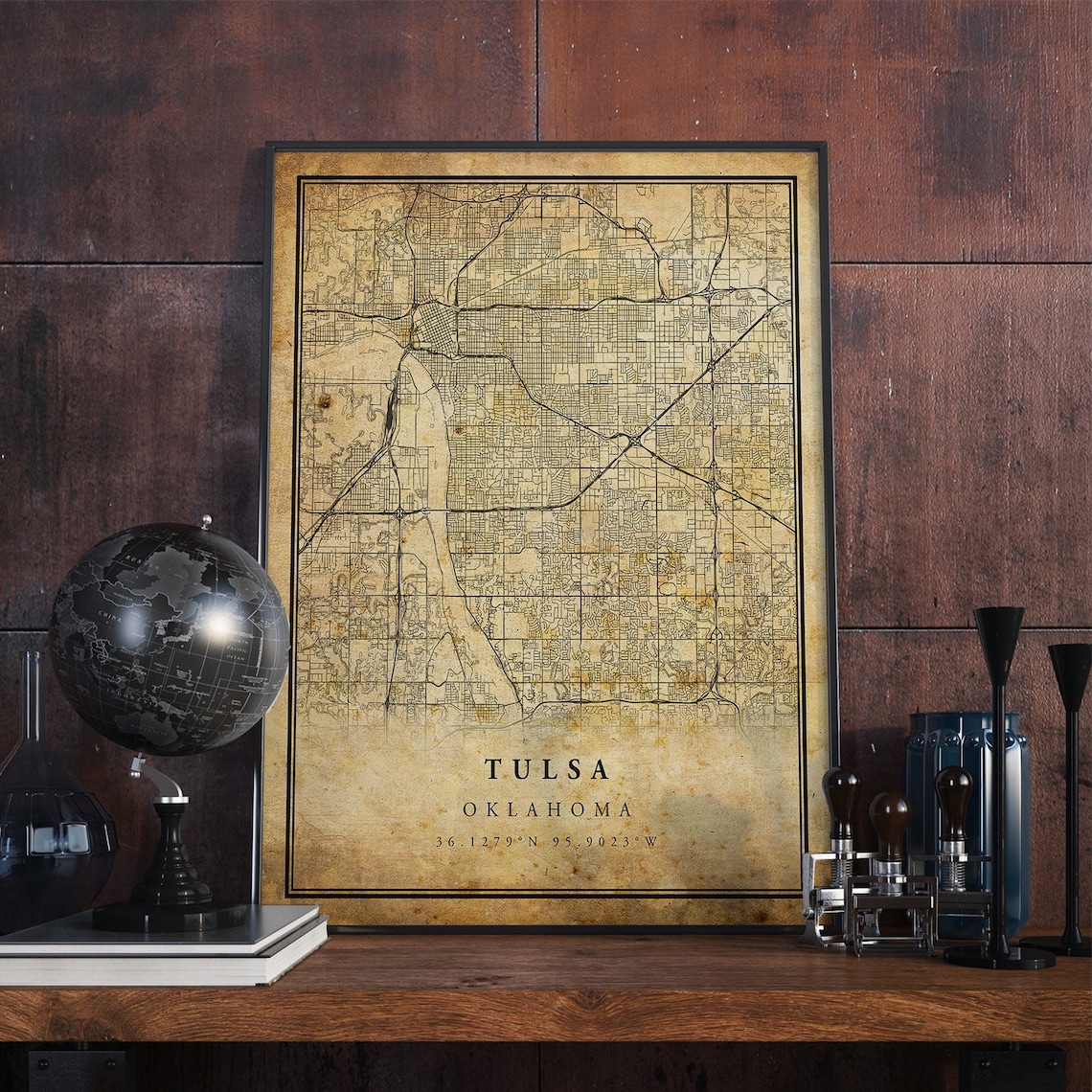 Tulsa Vintage Map Poster, Antique Rustic Travel Print