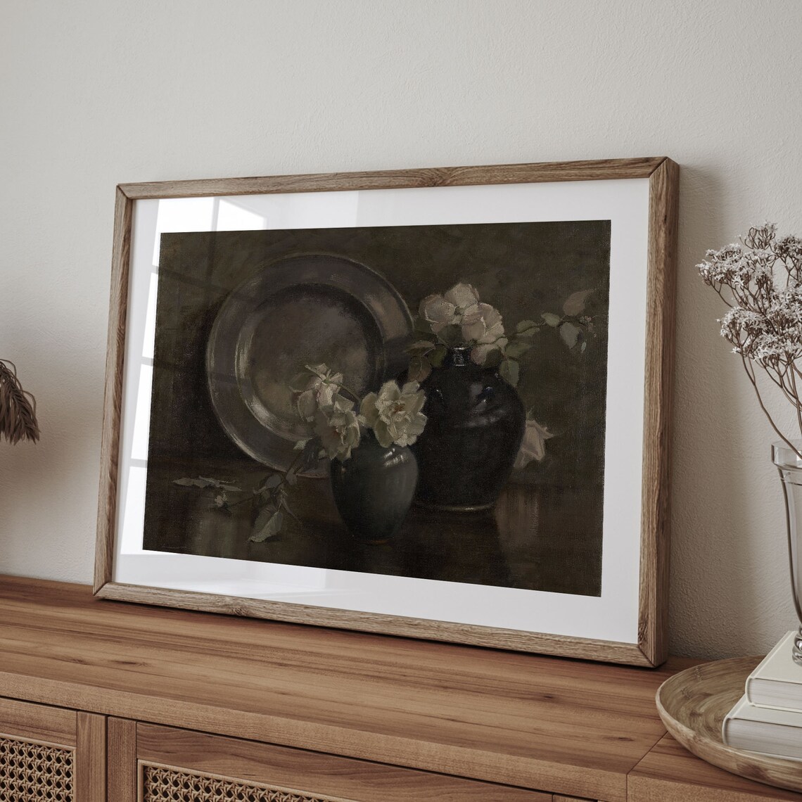 Moody White Roses Floral Still Life Dark Vintage Oil Painting Poster - Image 4