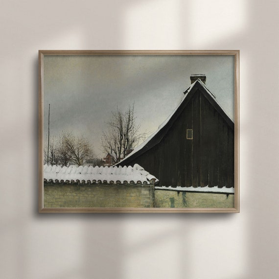 Large Moody Winter Farmhouse Art Vintage Poster Scandinavian Modern Decor Winter Holiday Wall Accent C16 194