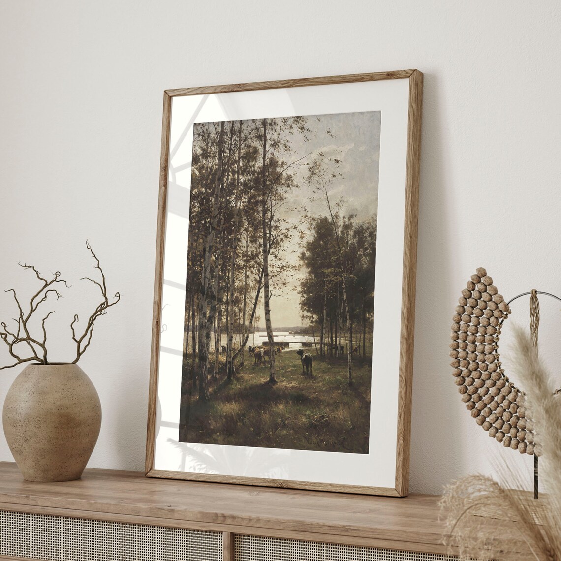 Cows In Birch Forest Vintage Riverside Pasture Antique Cattle Poster - Image 4
