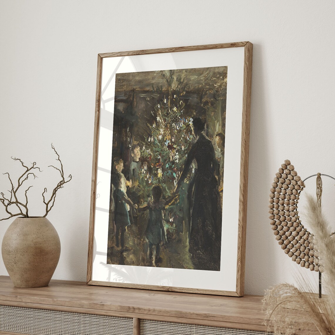 Vintage Christmas Tree Children Oil Painting Holiday Wall Art - Image 4
