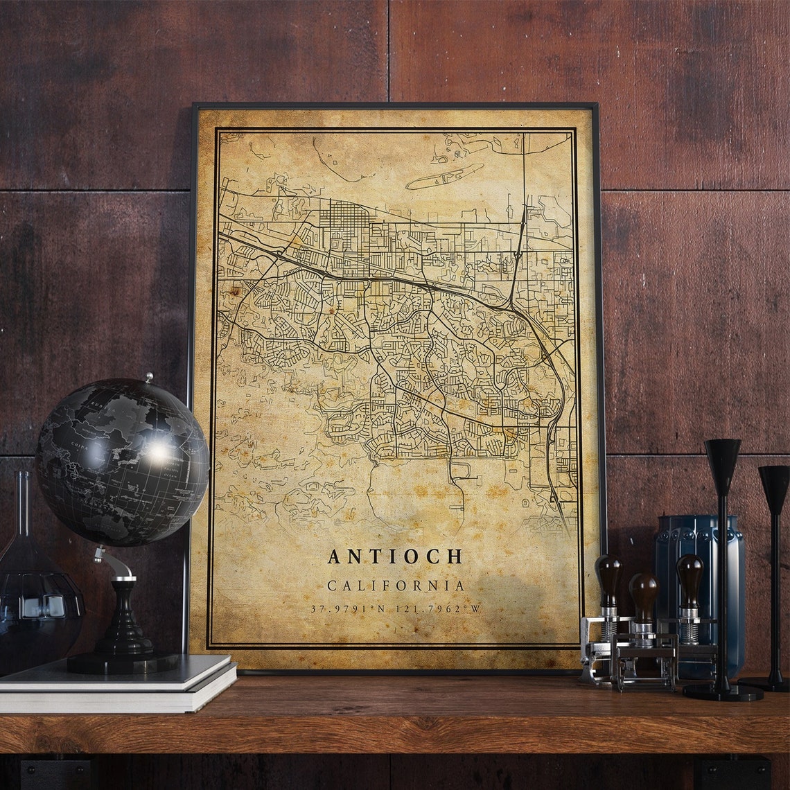 Antioch California Vintage City Street Map Coordinates Poster