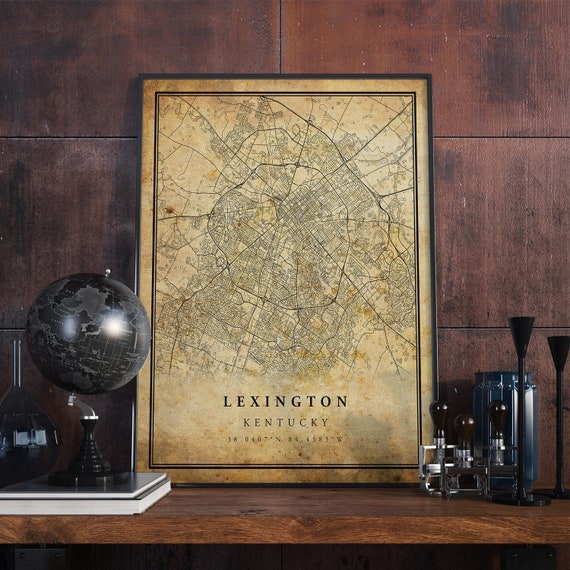 Lexington Vintage Map Poster, Antique Rustic Kentucky