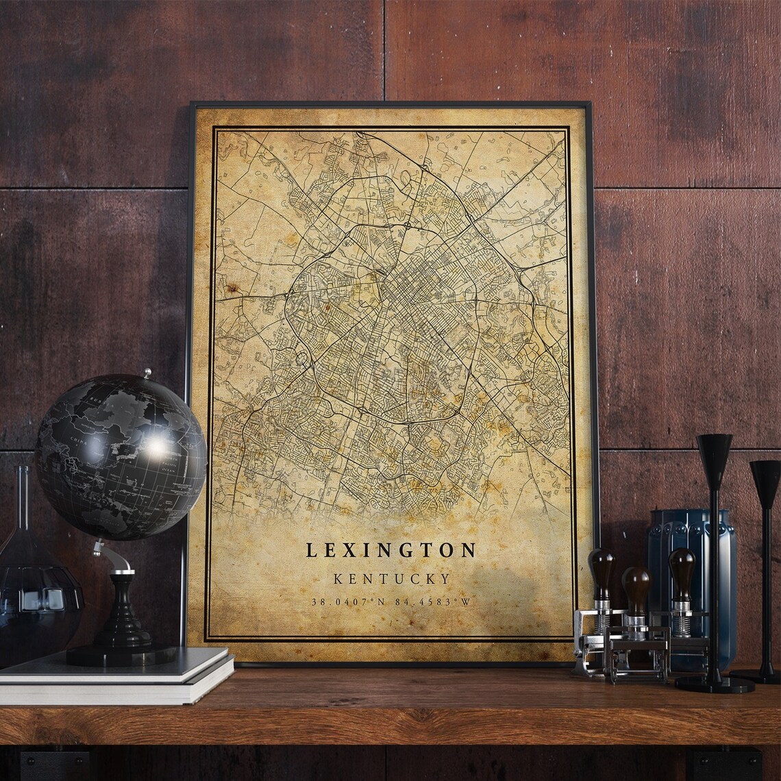 Lexington Vintage Map Poster, Antique Rustic Kentucky