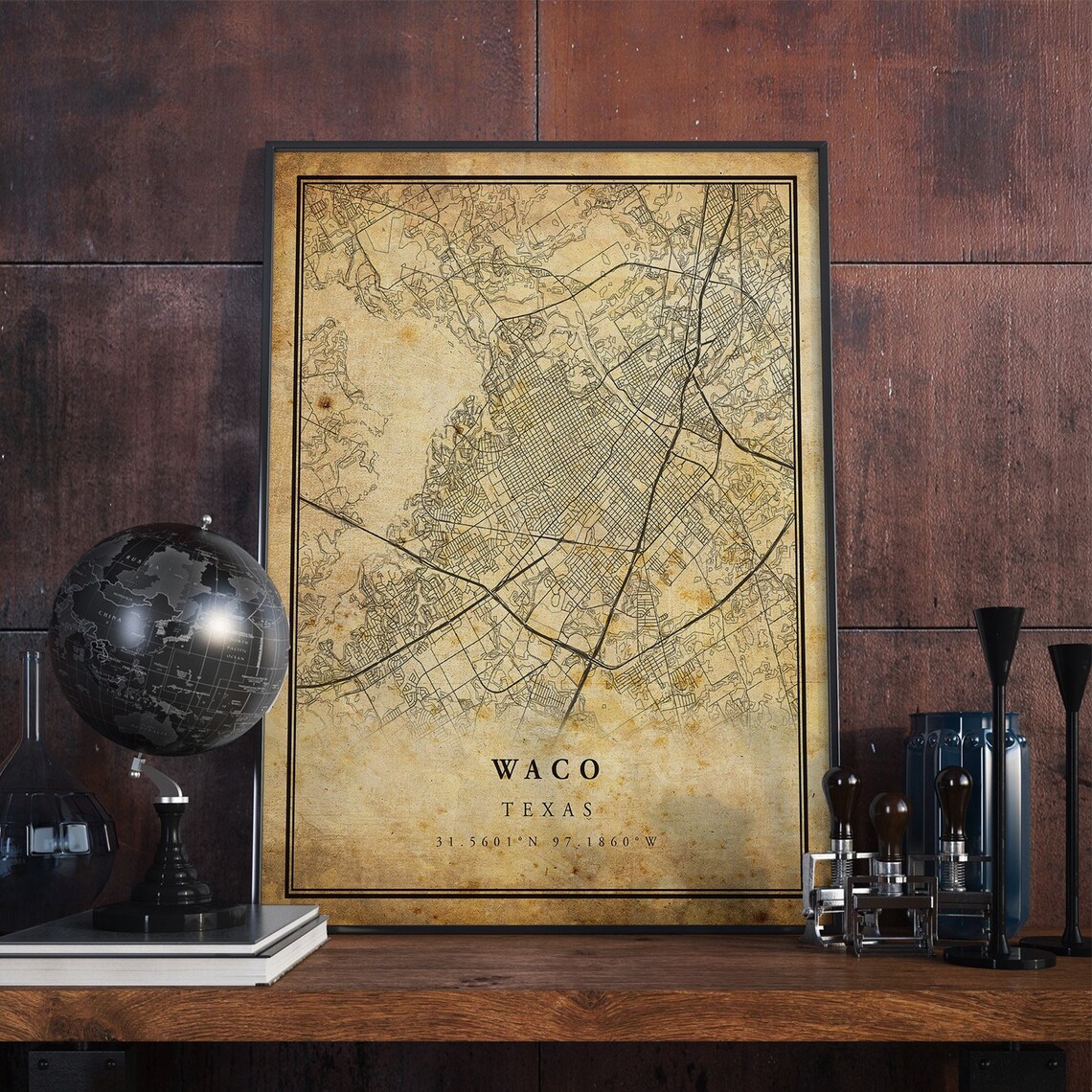 Waco Vintage Map Poster, Rustic Texas Travel Print