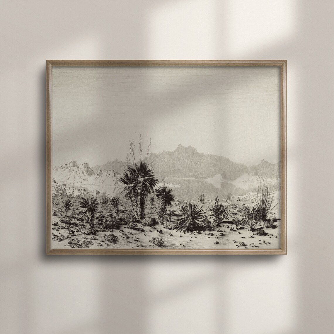 Vintage Yucca Cactus Desert Landscape Art Print