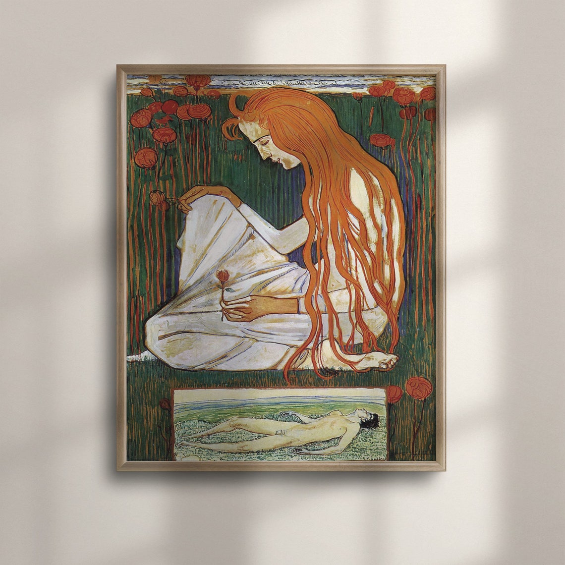 Ferdinand Hodler 1897 The Dream Red Haired Woman Poppies Poster