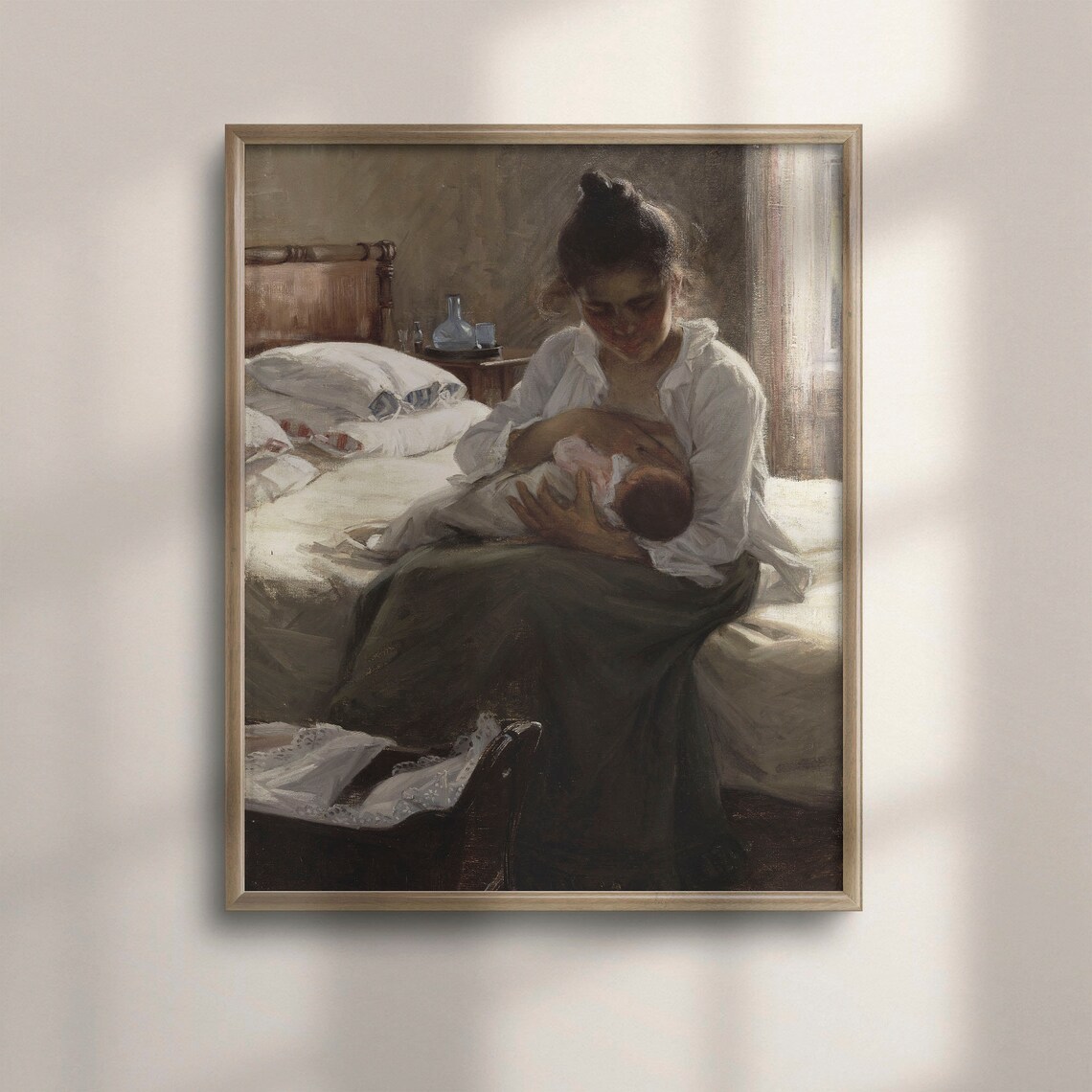 Antique Mother Nursing Baby Vintage Motherhood Oil Painting Poster