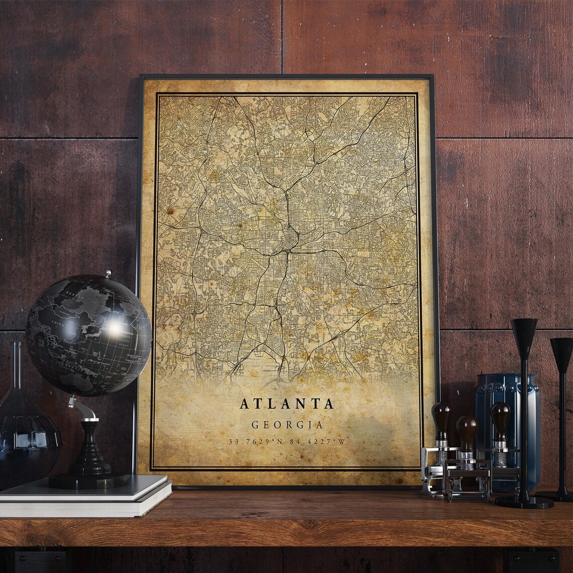 Atlanta Vintage Map Poster, Antique Rustic Georgia