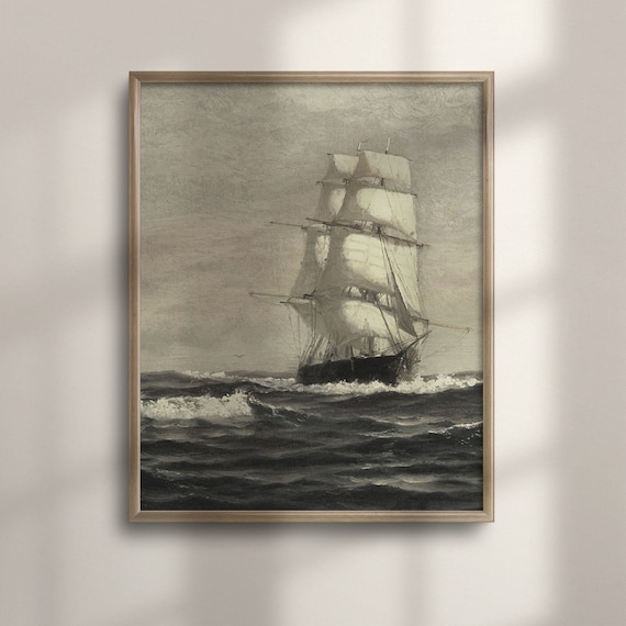Moody Tall Ship Seascape Vintage Nautical Sailing Ocean Art Poster