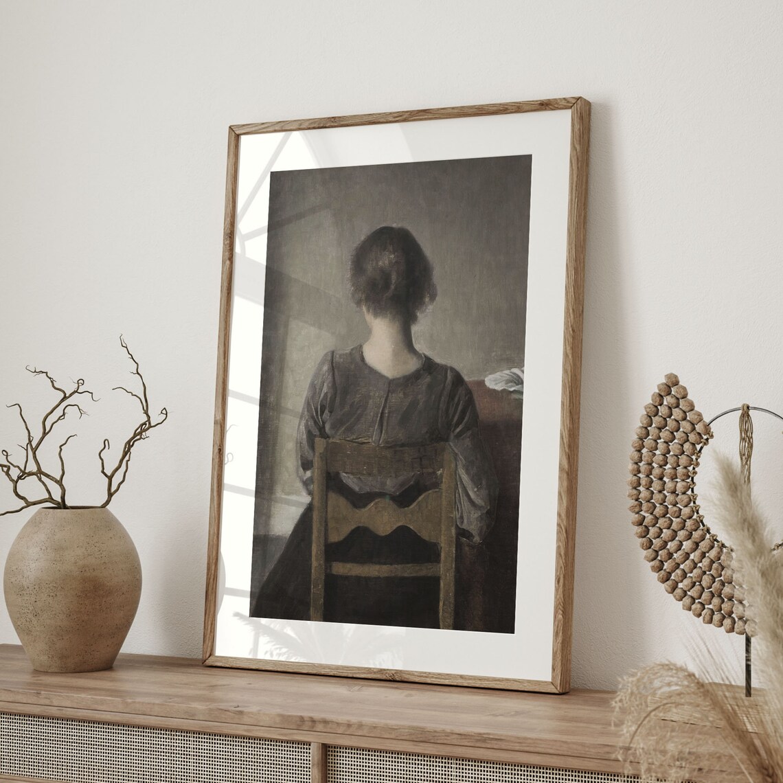 Woman From Behind Antique Oil Portrait Seated Dark Moody Art Poster - Image 4