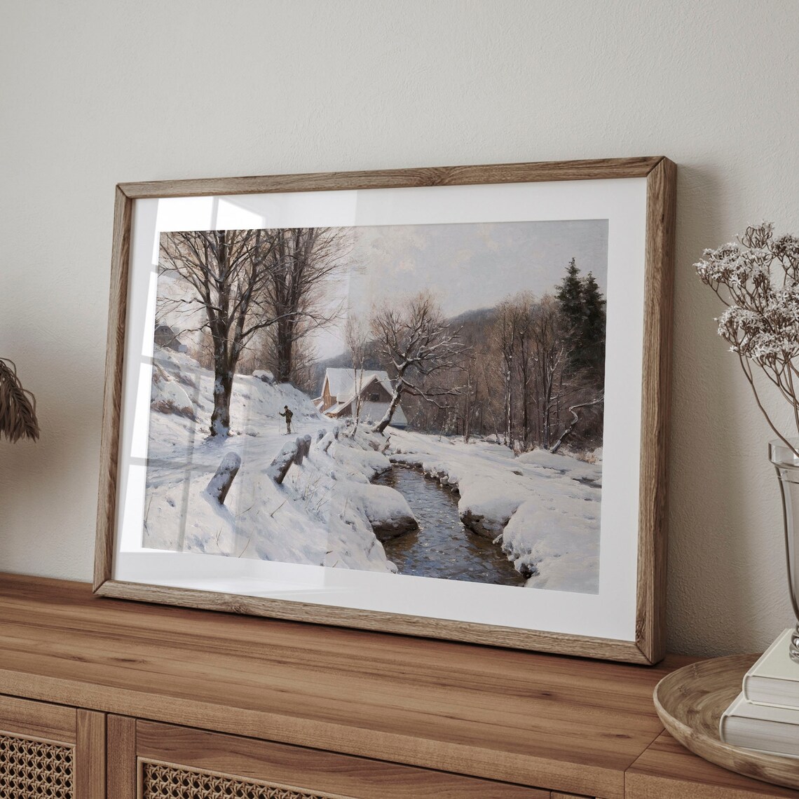 Snowy Winter Stream Farmhouse Vintage Lodge Landscape Painting Poster - Image 4