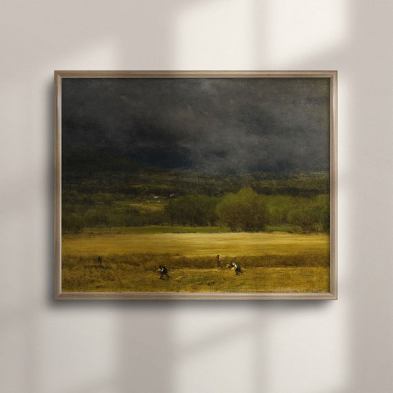 Vintage Art Wheat Fields Harvesters Painting Antique Landscape Wall Decor Farmhouse Cottage Meadow Wall Art C16 606