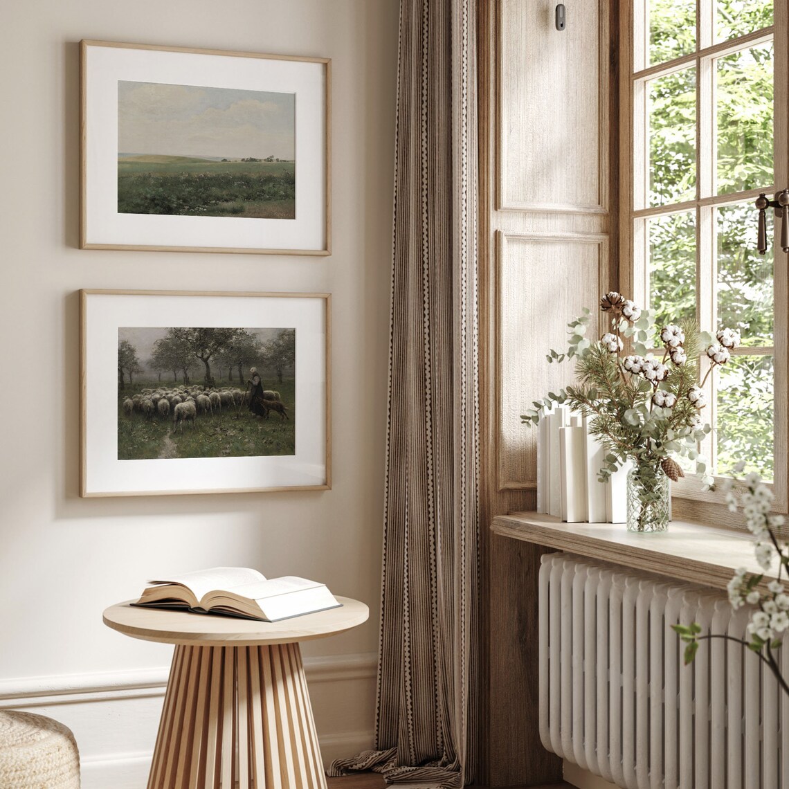 Vintage Sheep Landscape Art Print, Farmhouse Decor - Image 3