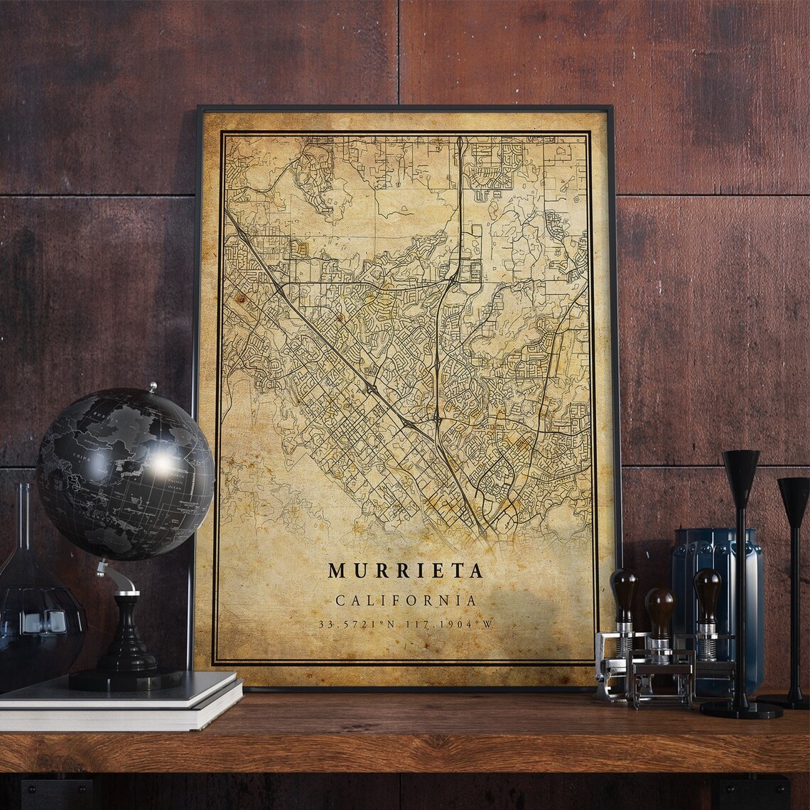 Murrieta California Antique Street Map Vintage City Map Travel Poster