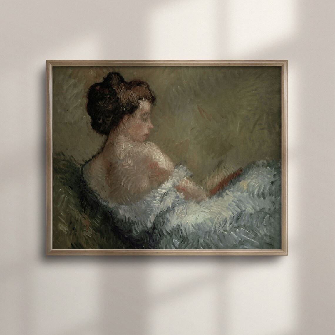 Antique Woman Profile Portrait Dark Bun Moody Oil Painting Art Poster - Image 4
