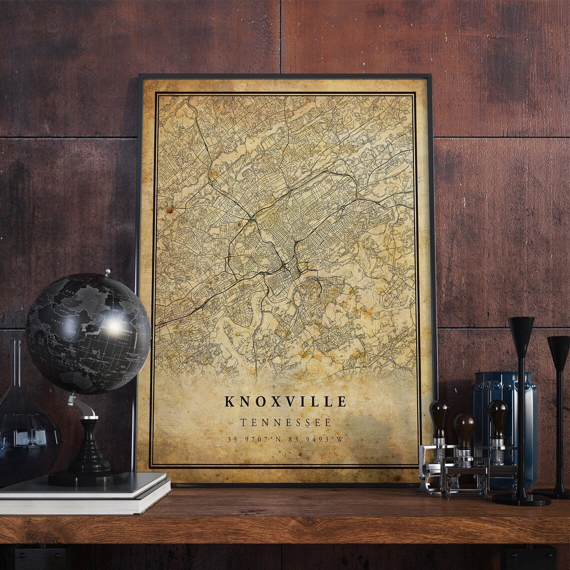 Knoxville Vintage Map Poster, Rustic Tennessee Travel Print