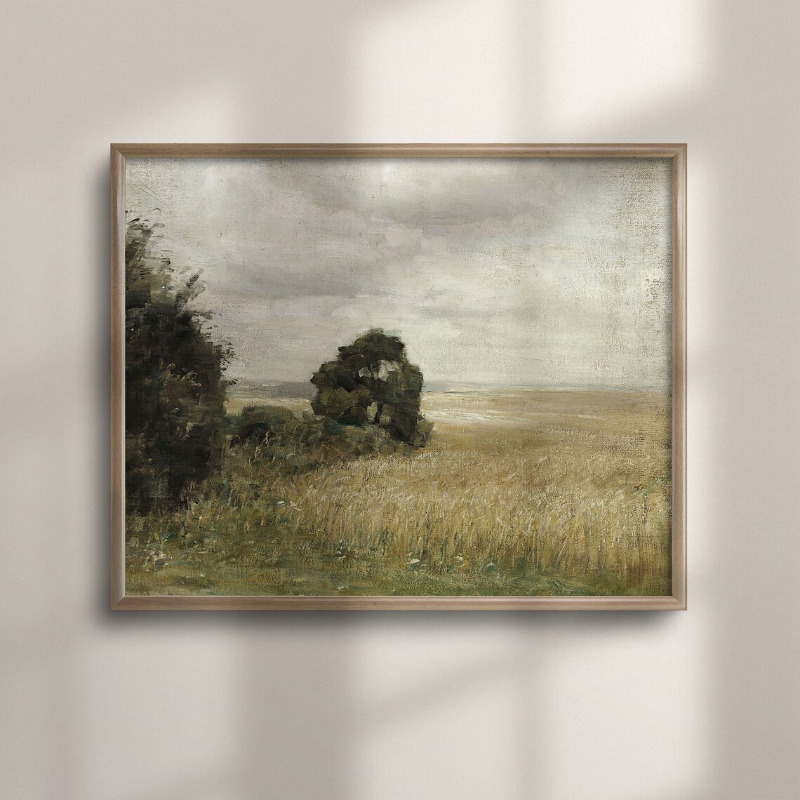 Golden Wheat Field Lone Trees Overcast Sky Neutral Vintage Landscape Poster