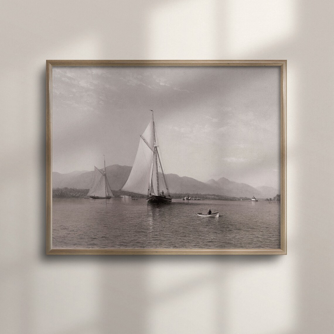 Sailboats on Calm Water Vintage Sepia Marine Painting Poster