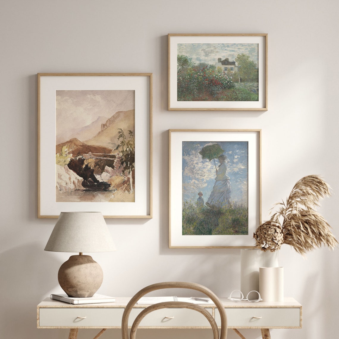 Antique Watercolor Mountain Landscape With Stone Bridge Art Poster - Image 2