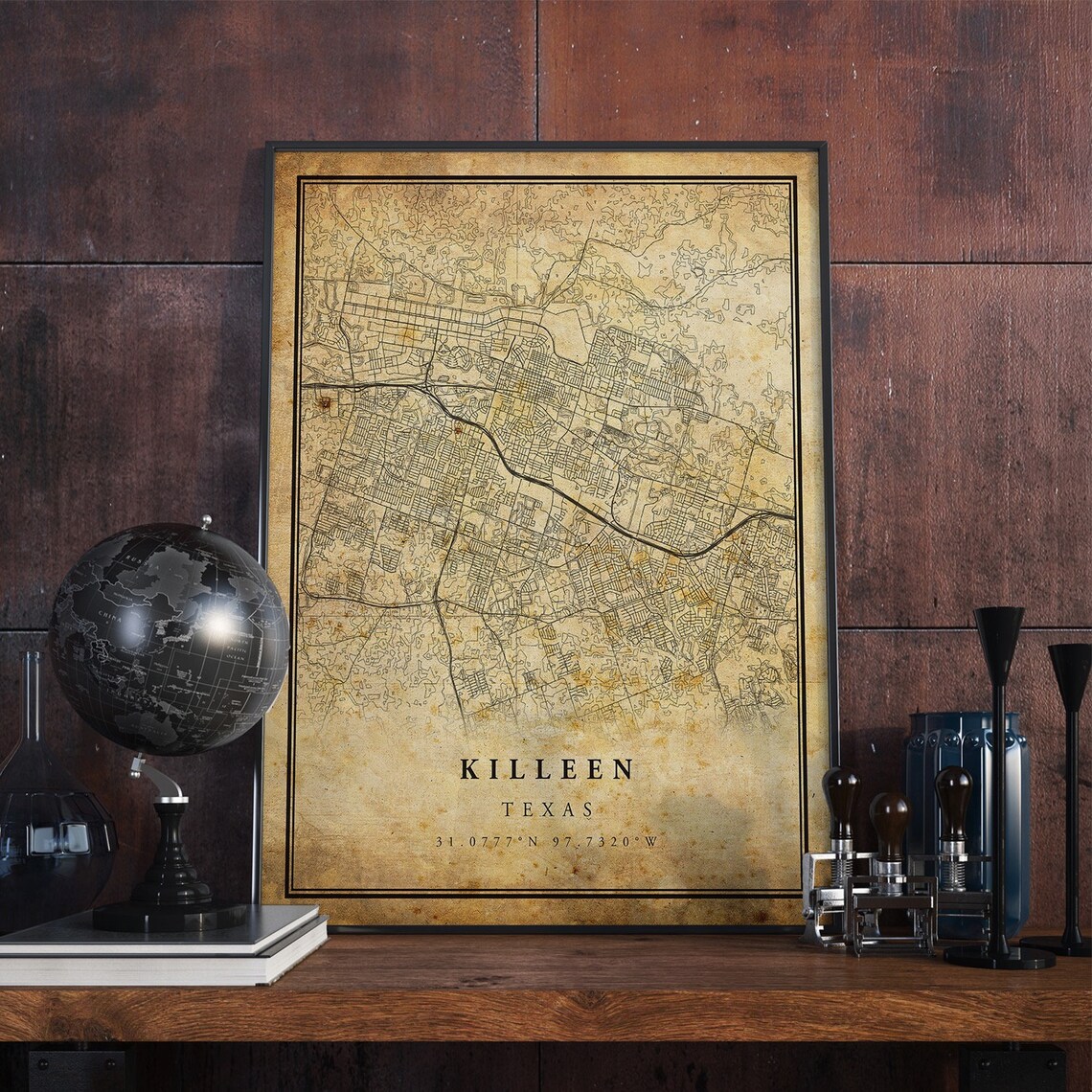Killeen Texas Vintage City Street Map With Coordinates Poster
