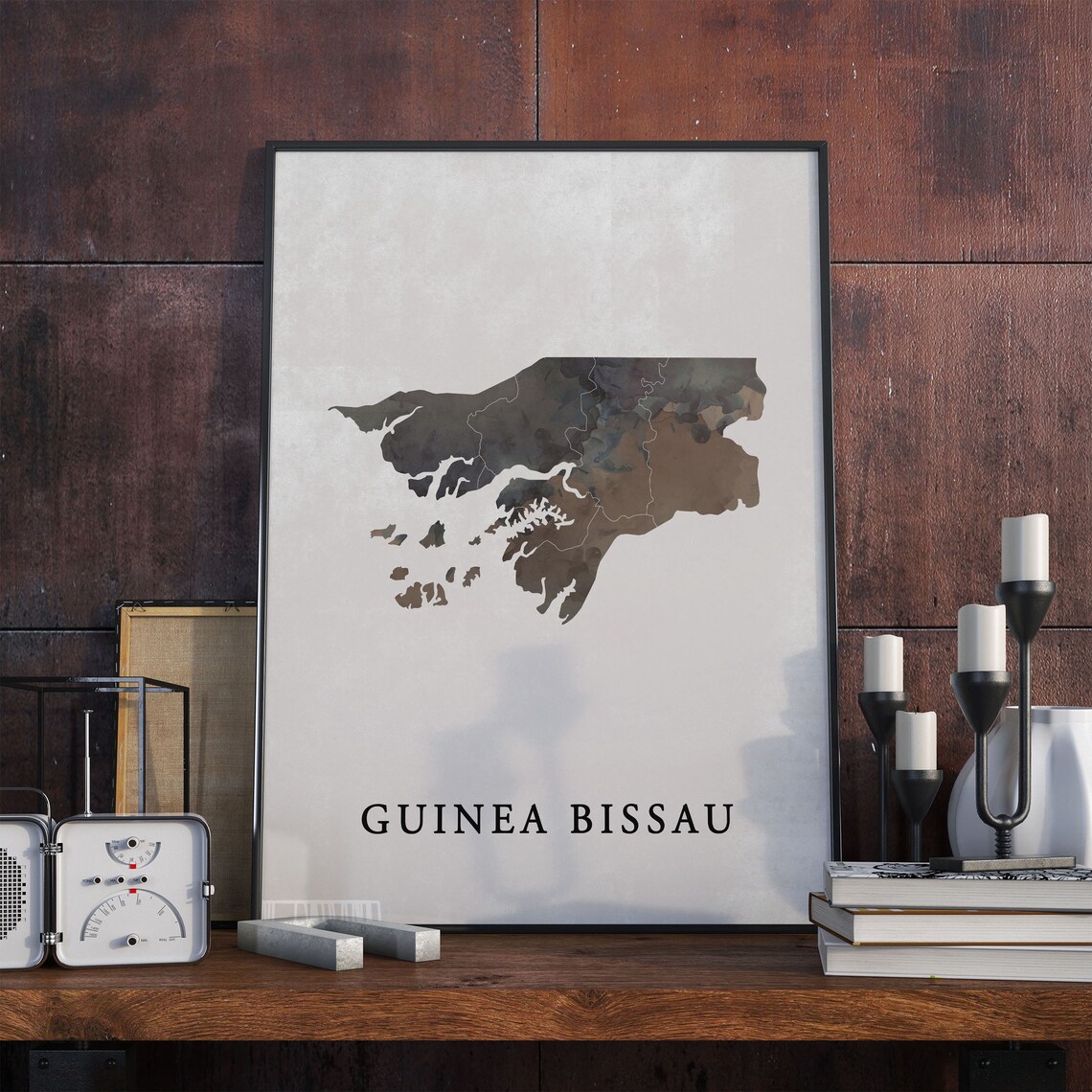 Guinea Bissau Watercolor Country Map Dark Earthy Tones Poster
