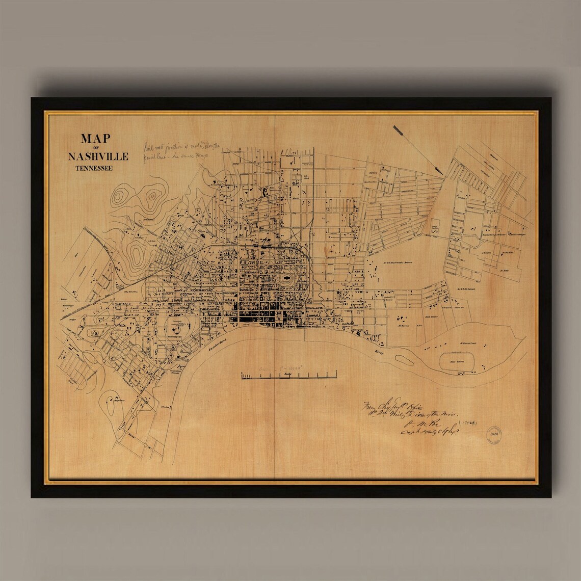 Nashville Old Map, Vintage Restoration Street Map