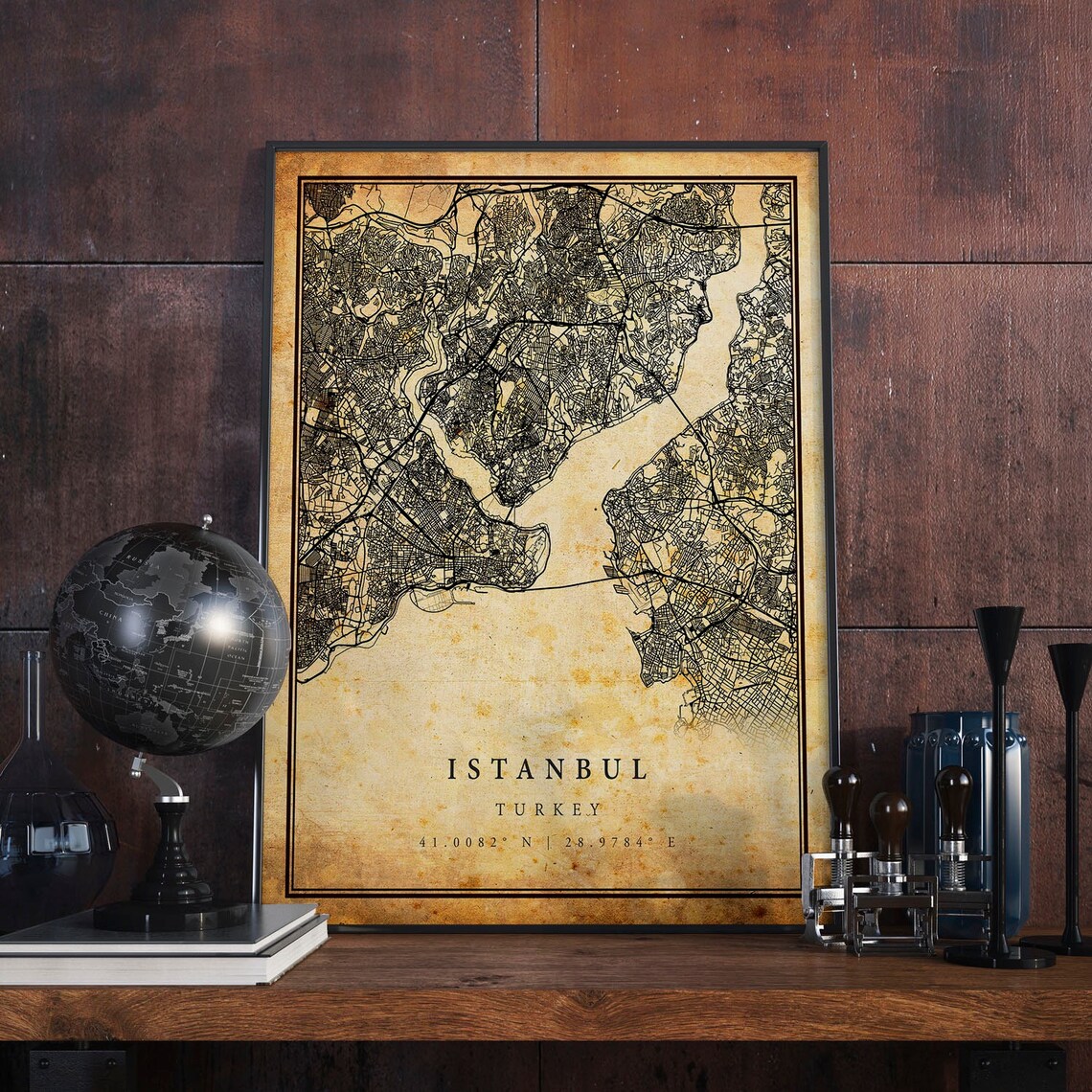 Istanbul Vintage Map Poster, Rustic Travel Poster