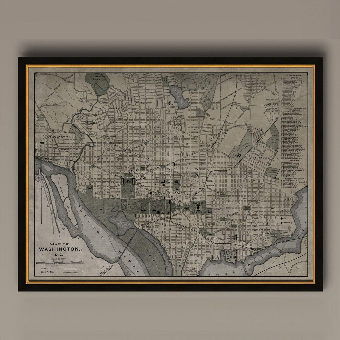 Washington DC Vintage Map, City Travel Poster