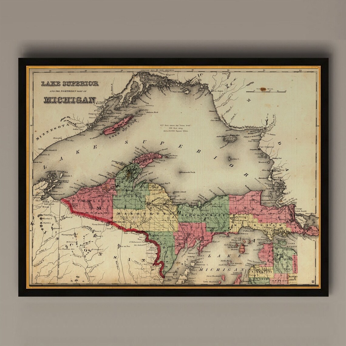 Map Of The Upper Peninsula Michigan 1873 Vintage Travel Poster