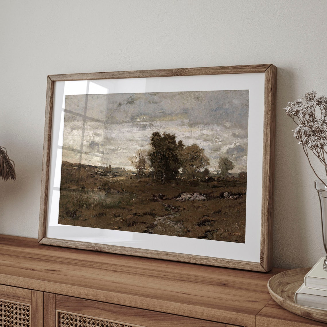 Golden Autumn Field with Pond Under Cloudy Sky Vintage Poster - Image 4