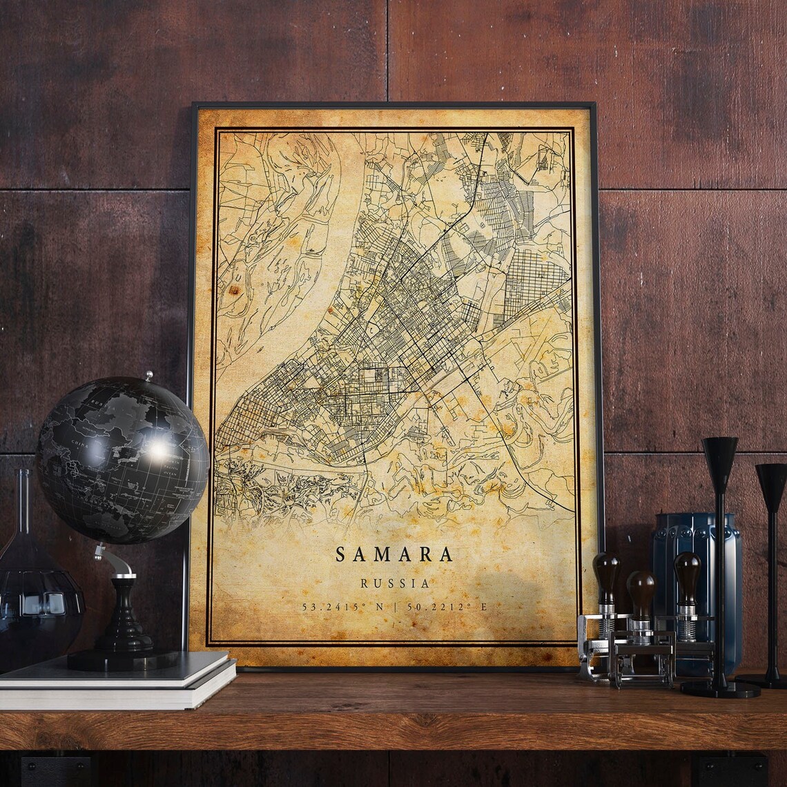 Samara Russia Vintage City Street Map Antique Coordinate Art Poster