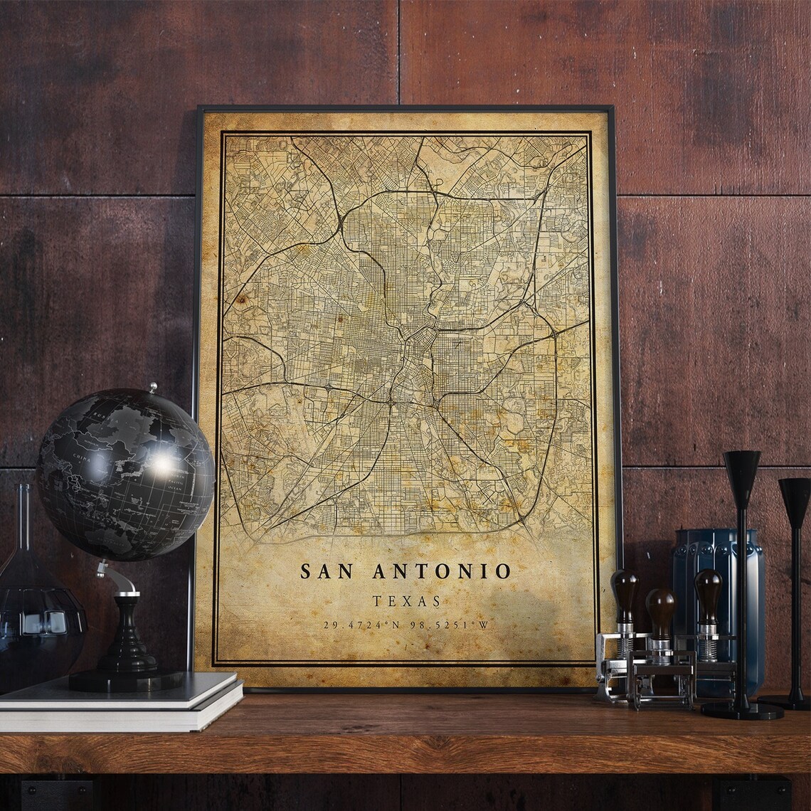 San Antonio Vintage Map Poster, Rustic Texas Art Print