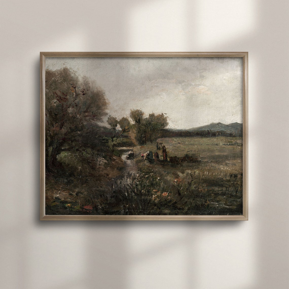 Vintage Moody Countryside Stream Figures Rustic Landscape Poster