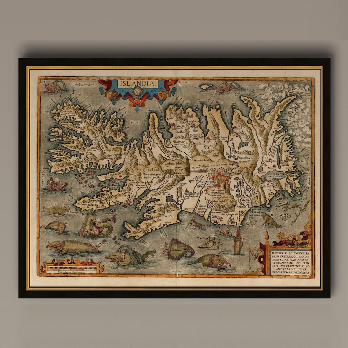 Old Map of Iceland Islandia 1542 Travel Poster