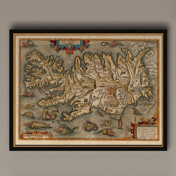 Old Map of Iceland Islandia 1542 Travel Poster