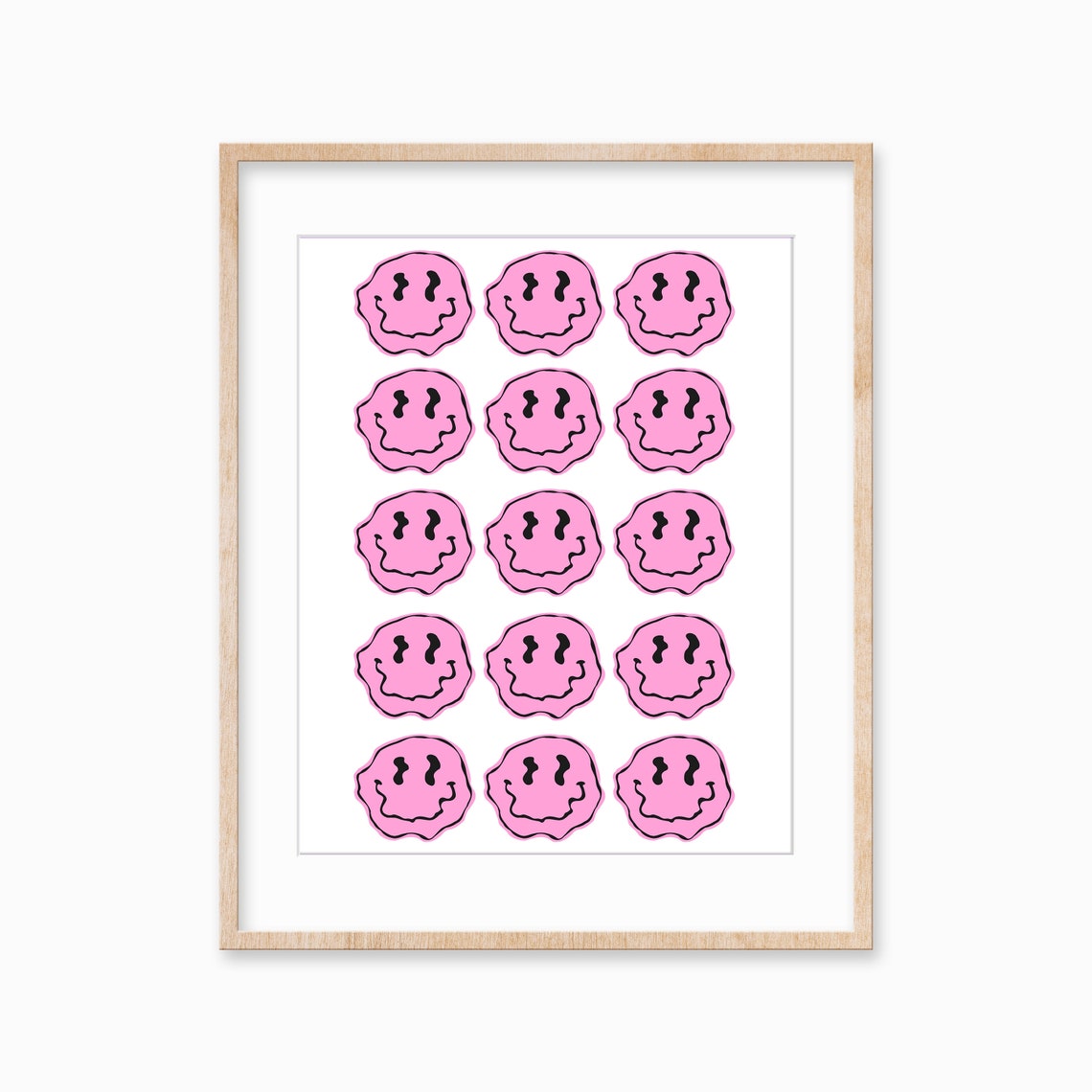 Pink Smiley Face Grid Preppy Melting Smiley Y2K Retro Trendy Wall Art