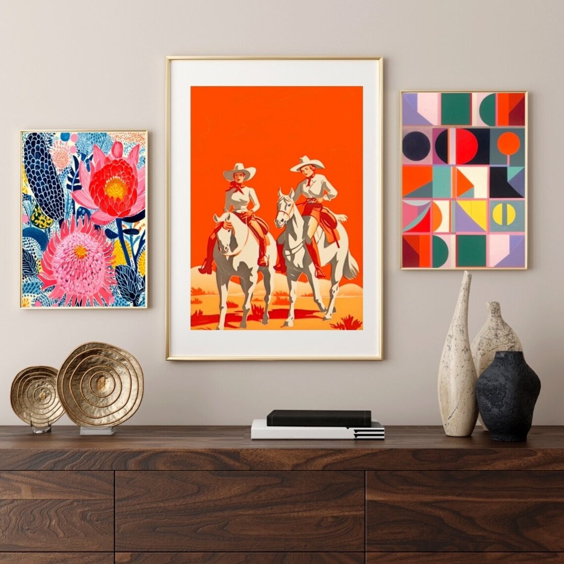 Western Cowgirl Art Print Set, Vintage Eclectic Decor