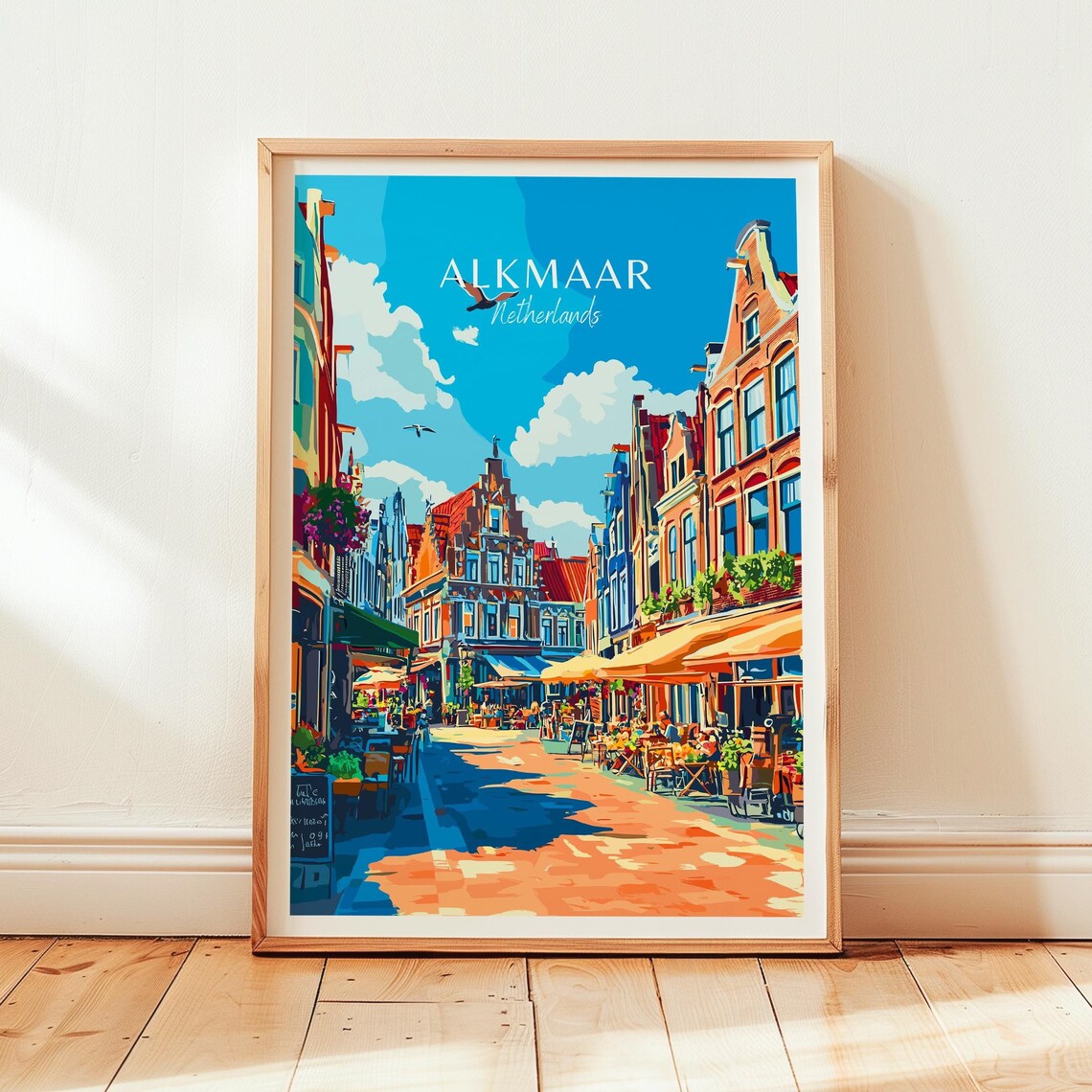 Alkmaar Netherlands Historic Street Cafes Gables Travel Poster
