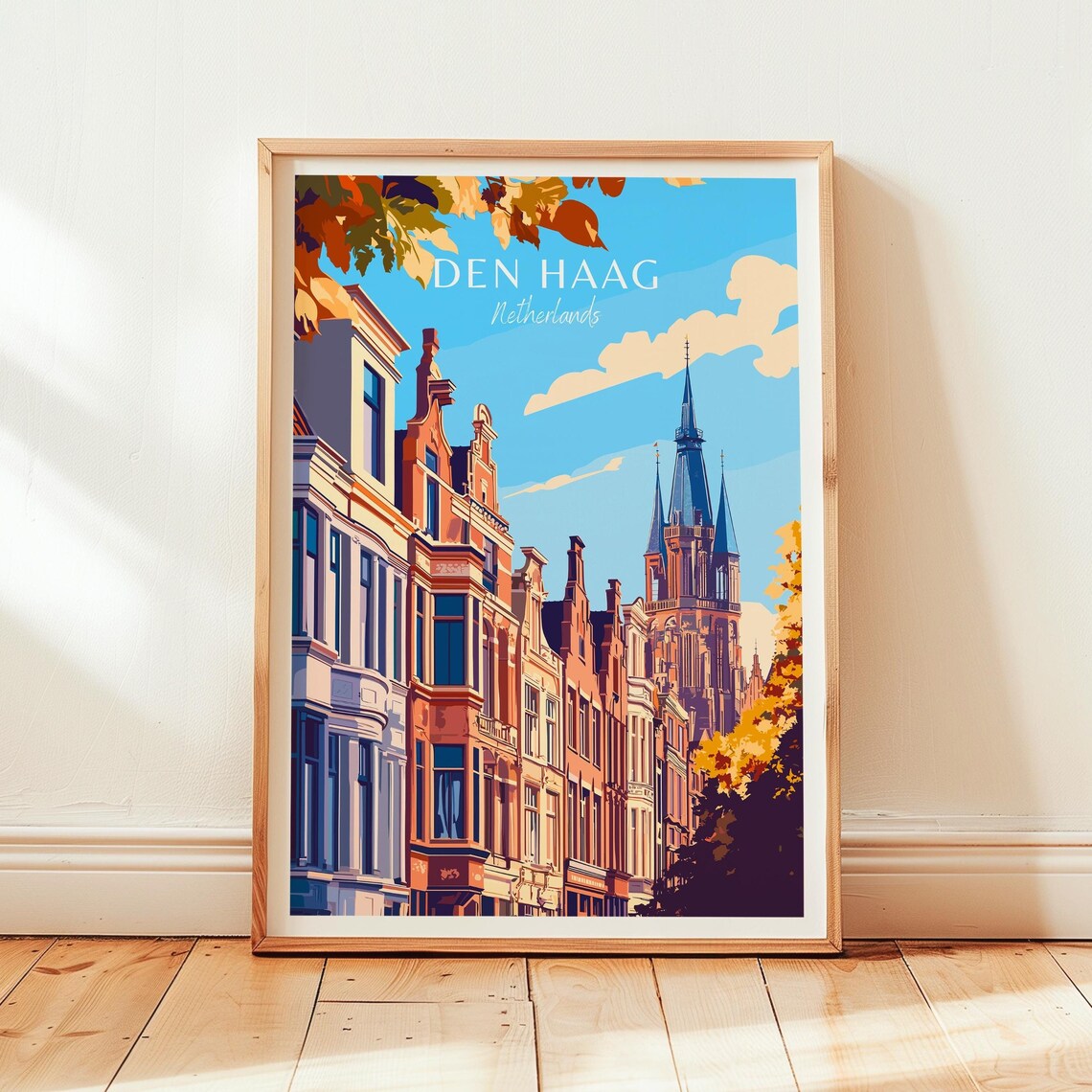 Den Haag Netherlands Brick Streets Church Spire Travel Poster