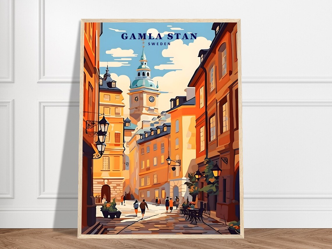 Gamla Stan Sweden Old Town Street Vintage Travel City Poster