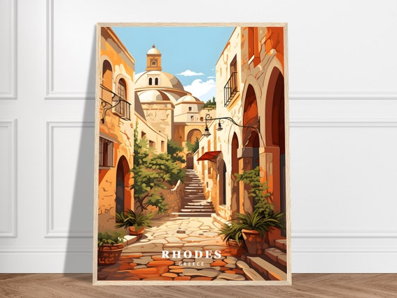Rhodes Travel Print Greece Collection Greek Islands Dodecanese Mediterranean Sea City Art Framed Wall